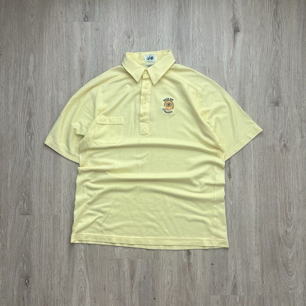 Vintage Green Bay Packers Etonic Polo Shirt Large Embroidered Helmet Yellow